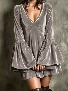 Velvet Flare Sleeve Mini Dress